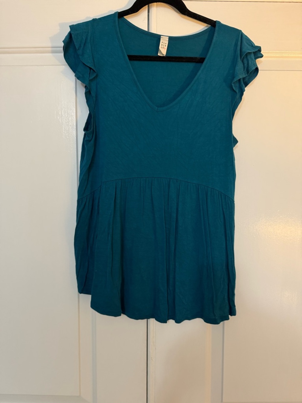Teal V-Neck Flutter Sleeve Women's Top